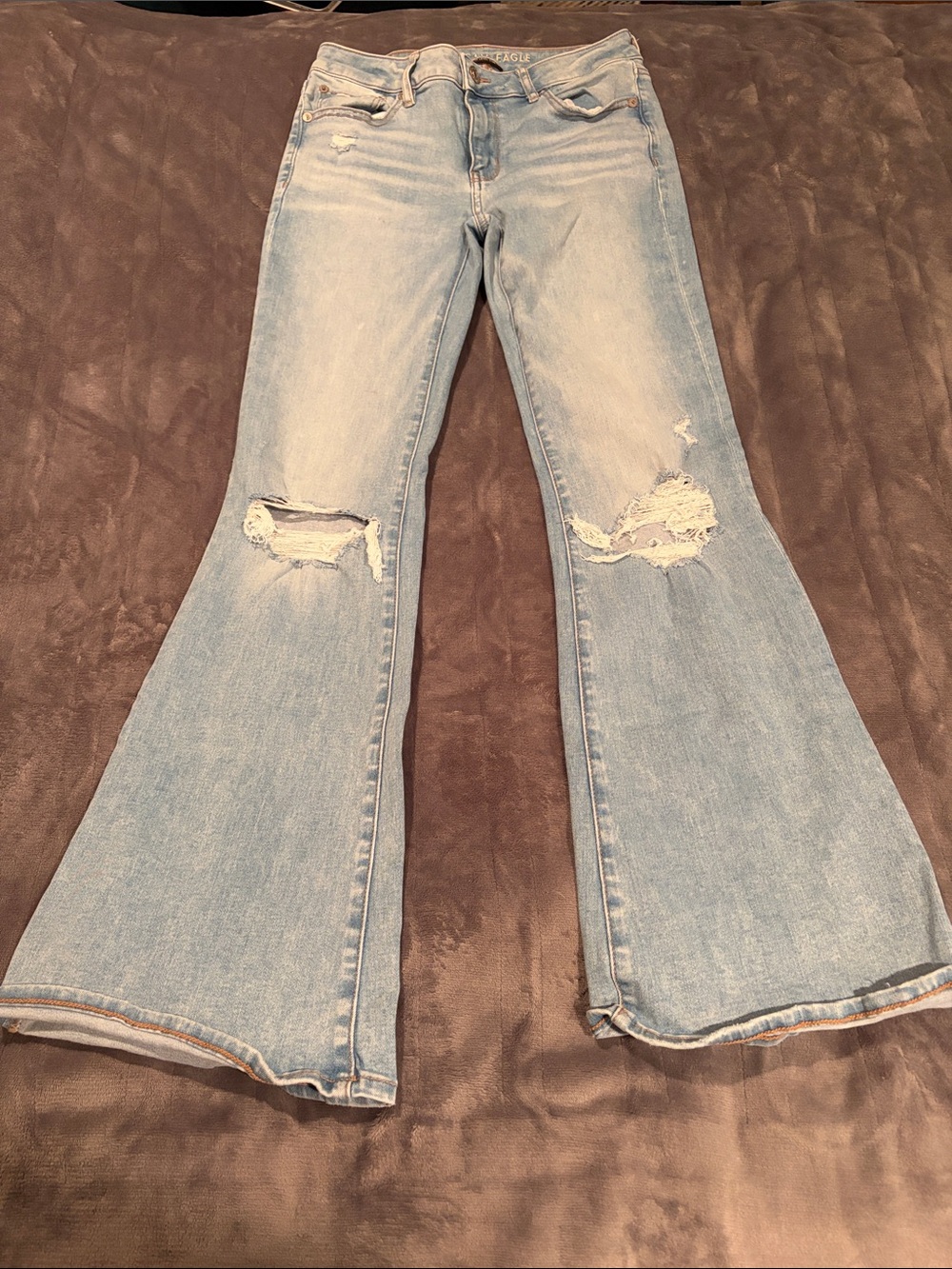American Eagle Outfitters Light Blue Distressed Flare Jeans